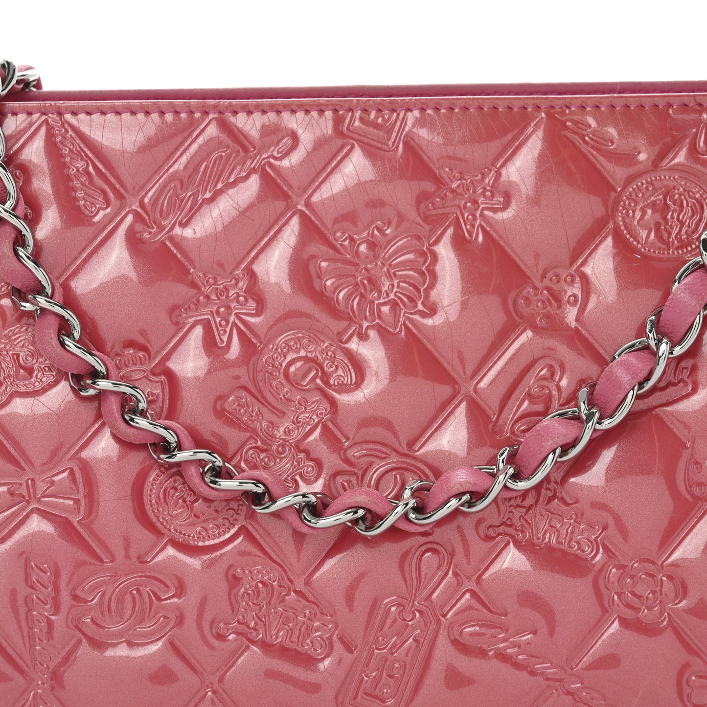Patent Calfskin Lucky Symbols Pochette Hot Pink