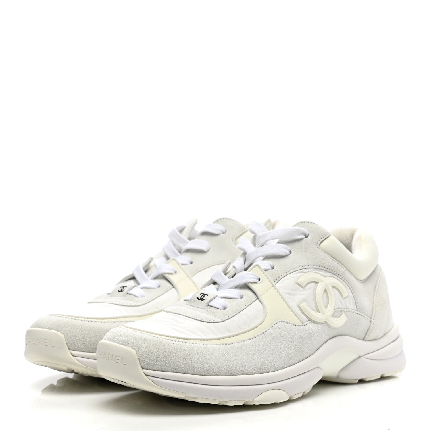 Chanel Suede Calfskin Fabric CC Sneakers 38.5 White 3 of 10