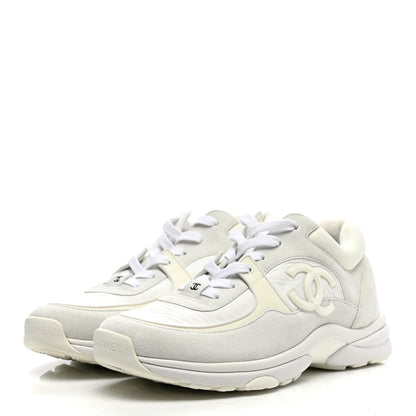 Chanel Suede Calfskin Fabric CC Sneakers 38.5 White 3 of 10