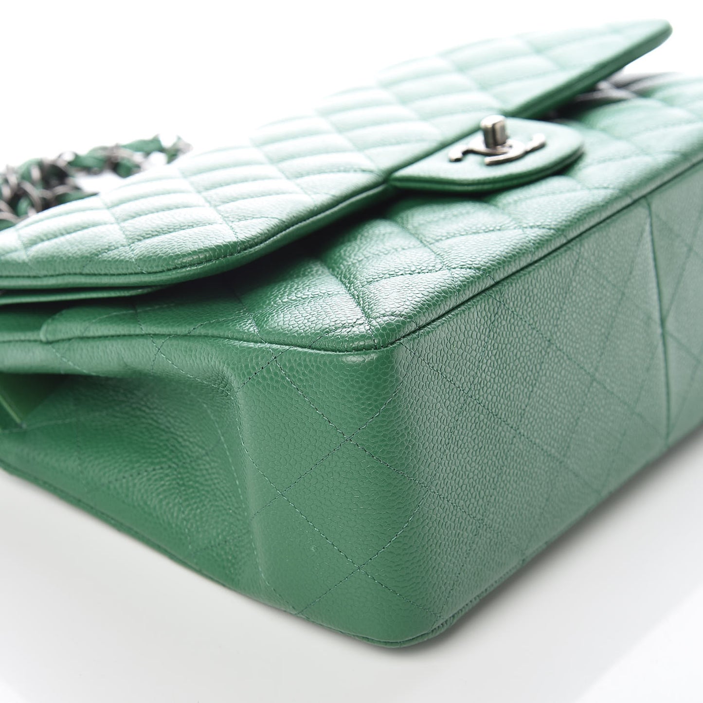 Caviar Quilted Jumbo Double Flap Green