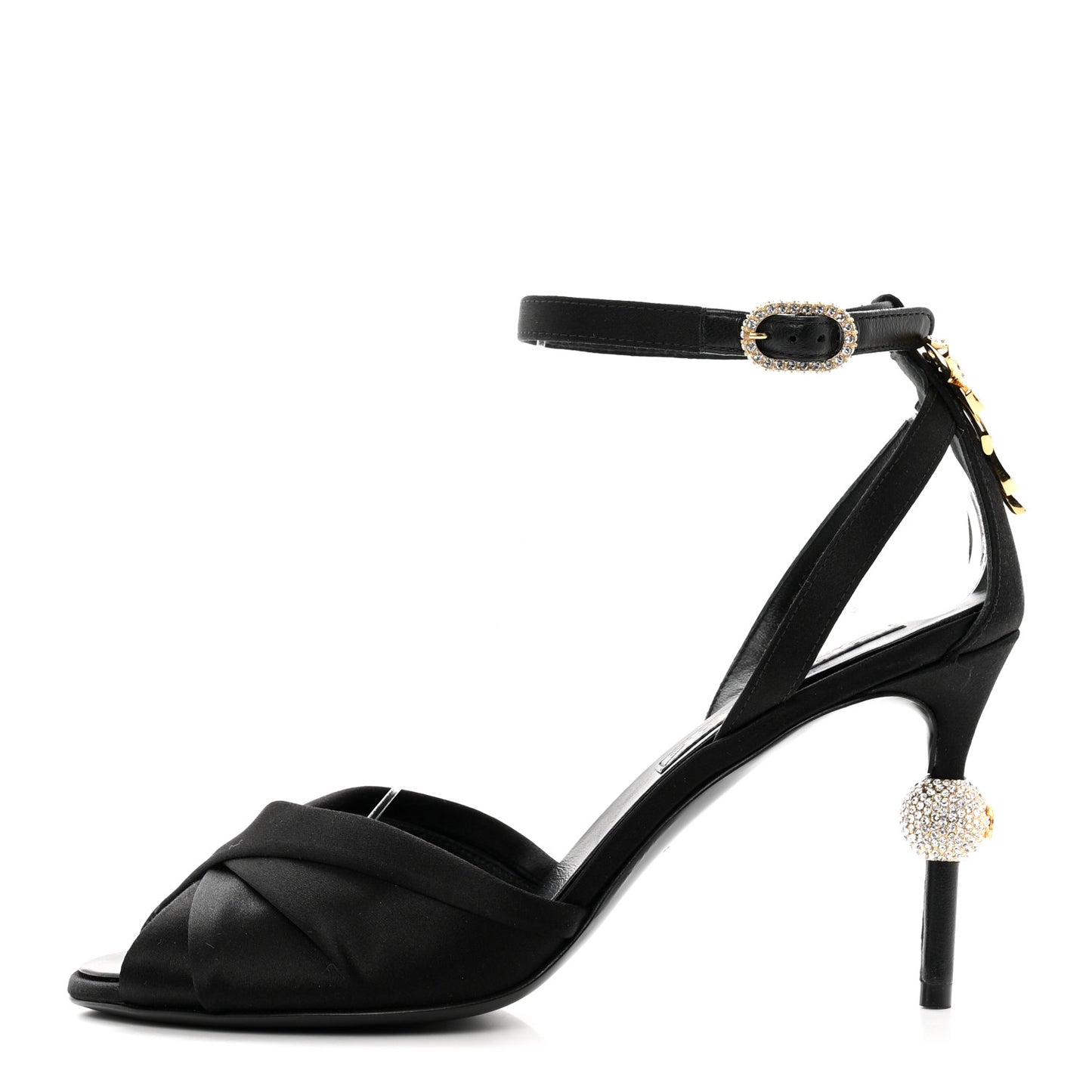 Satin Pearl Crystal Bow Pumps 37 Black