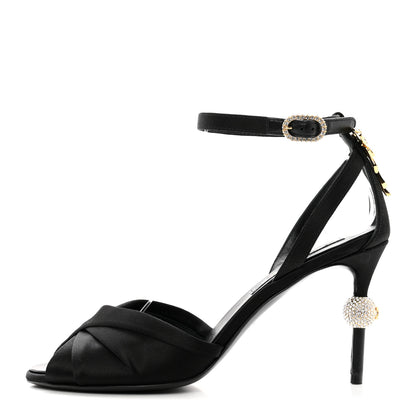 Chanel Satin Pearl Crystal Bow Pumps 37 Black 1 of 9