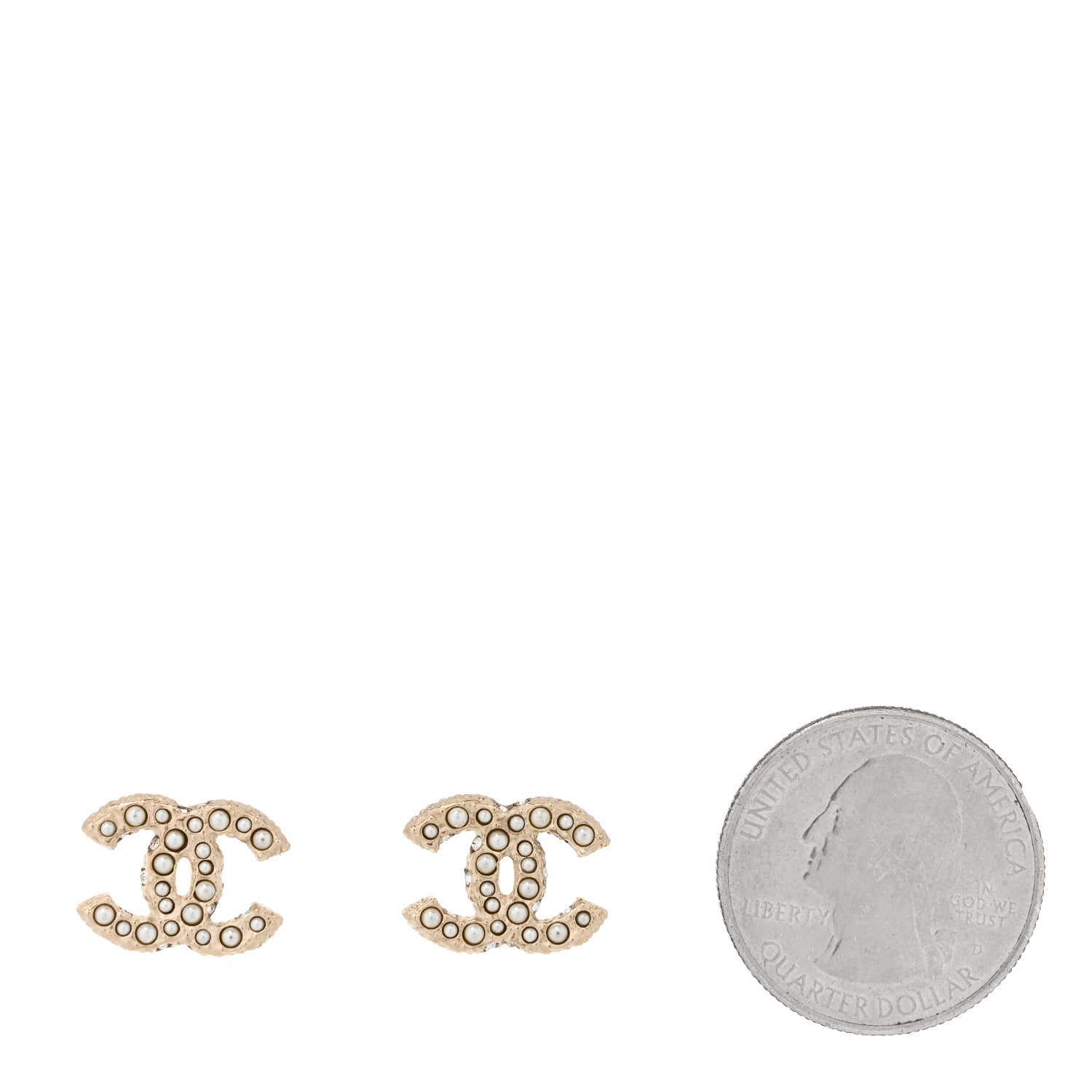 Chanel Pearl Crystal CC Earrings Light Gold 2 of 5