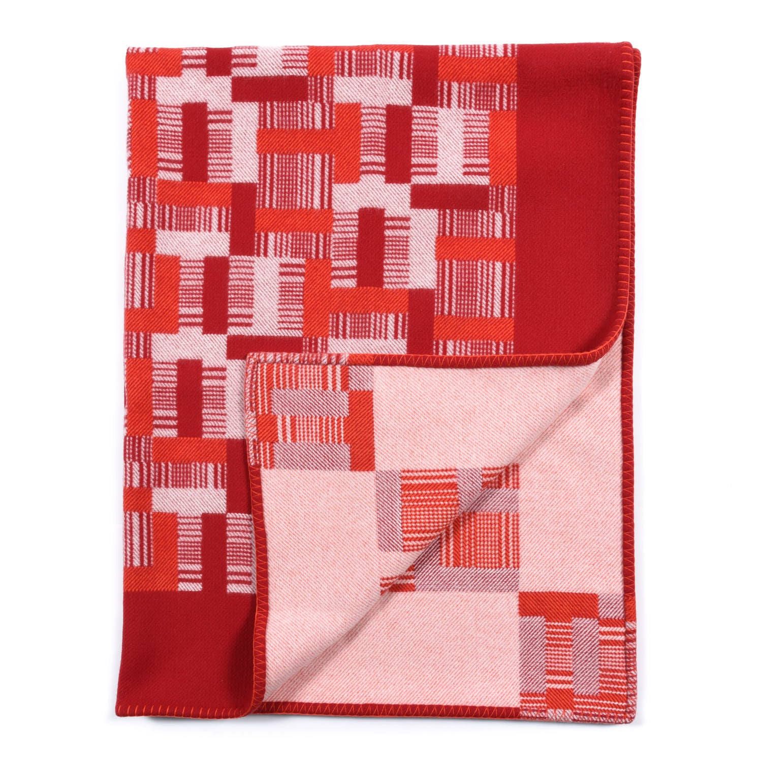 Hermes Wool Cashmere Avalon Paper Block Blanket Tangerine Carmin 2 of 2