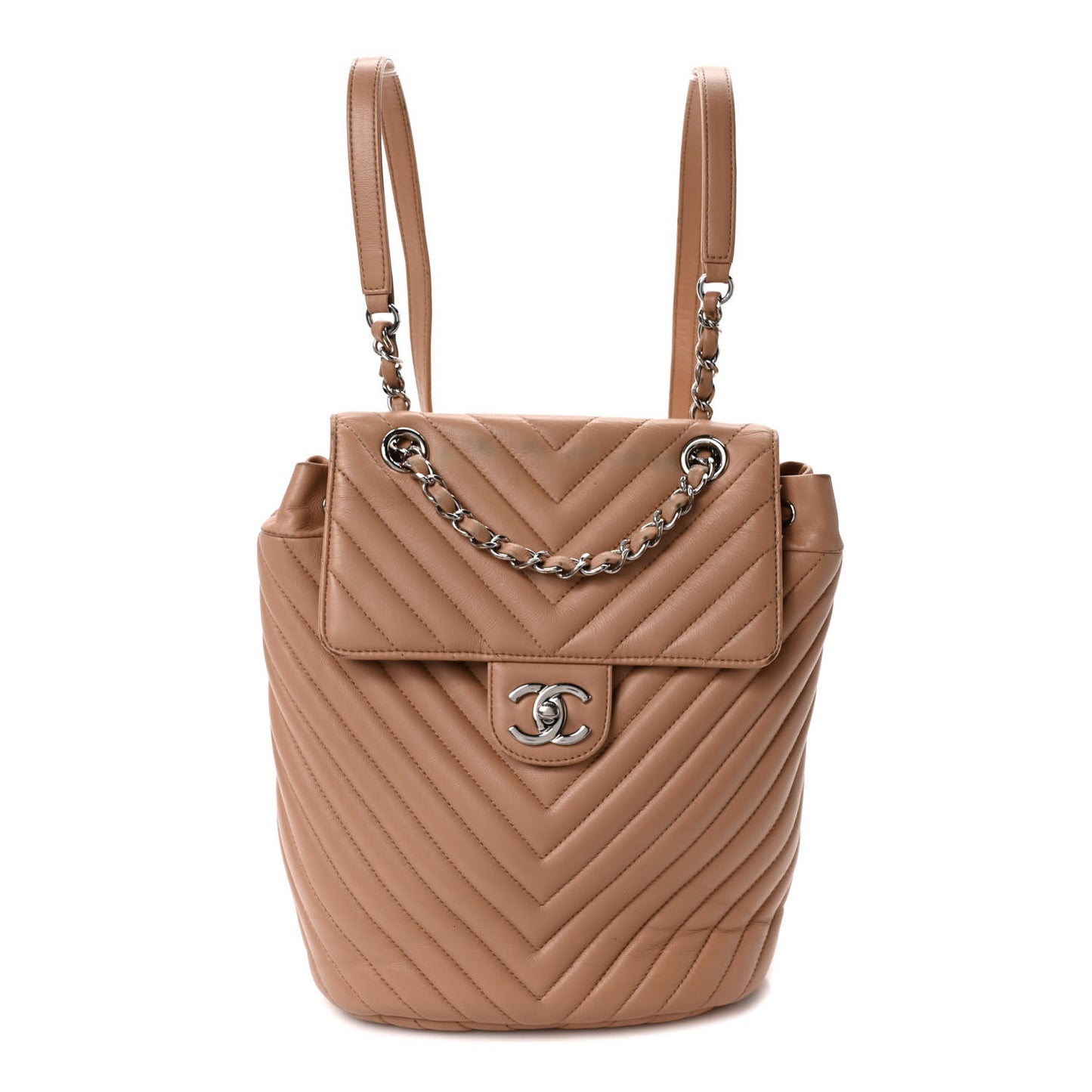 Calfskin Chevron Quilted Small Urban Spirit Backpack Beige