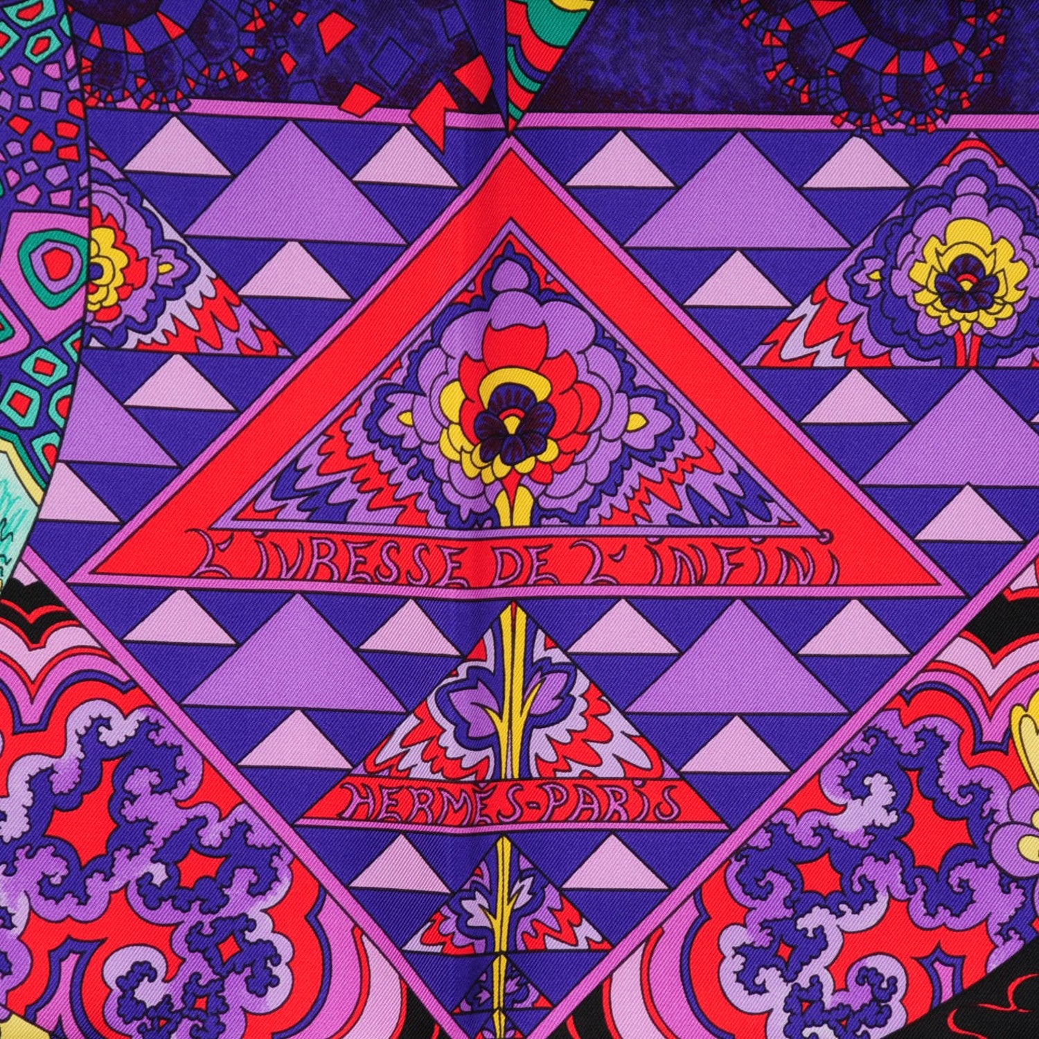 Hermes Silk L'ivresse De L'infini Scarf 90 Ultraviolet Cyclamen Vert 3 of 6
