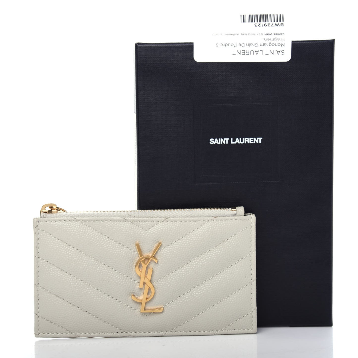 Grain De Poudre Matelasse Chevron Monogram Fragments Zippered Card Case White