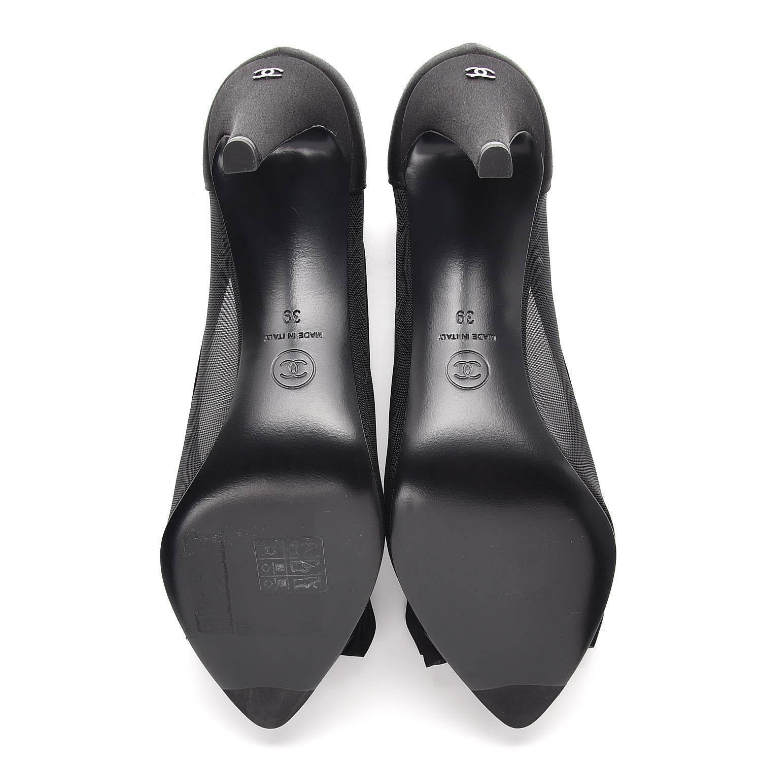 Chanel Mesh Satin Bow CC Pumps 39 Black 5 of 8