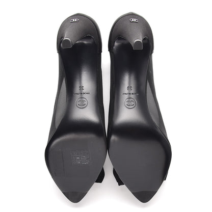 Chanel Mesh Satin Bow CC Pumps 39 Black 5 of 8