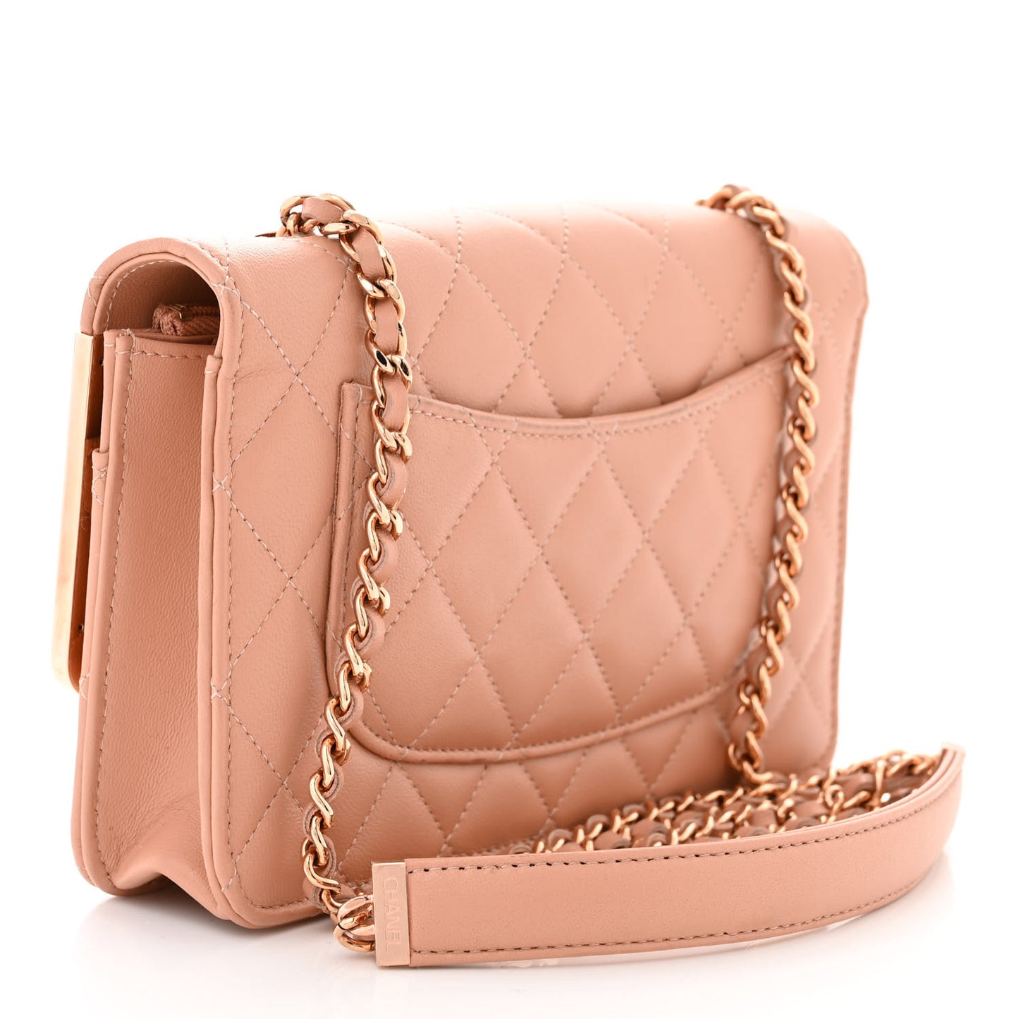 Lambskin Metal Quilted Wallet On Chain WOC Beige