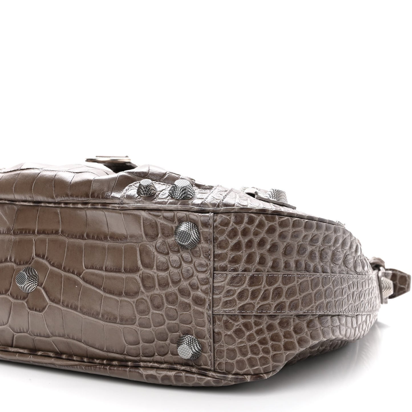 Extra Supple Calfskin Crocodile Embossed Medium Le Cagole Shoulder Bag Medium Grey