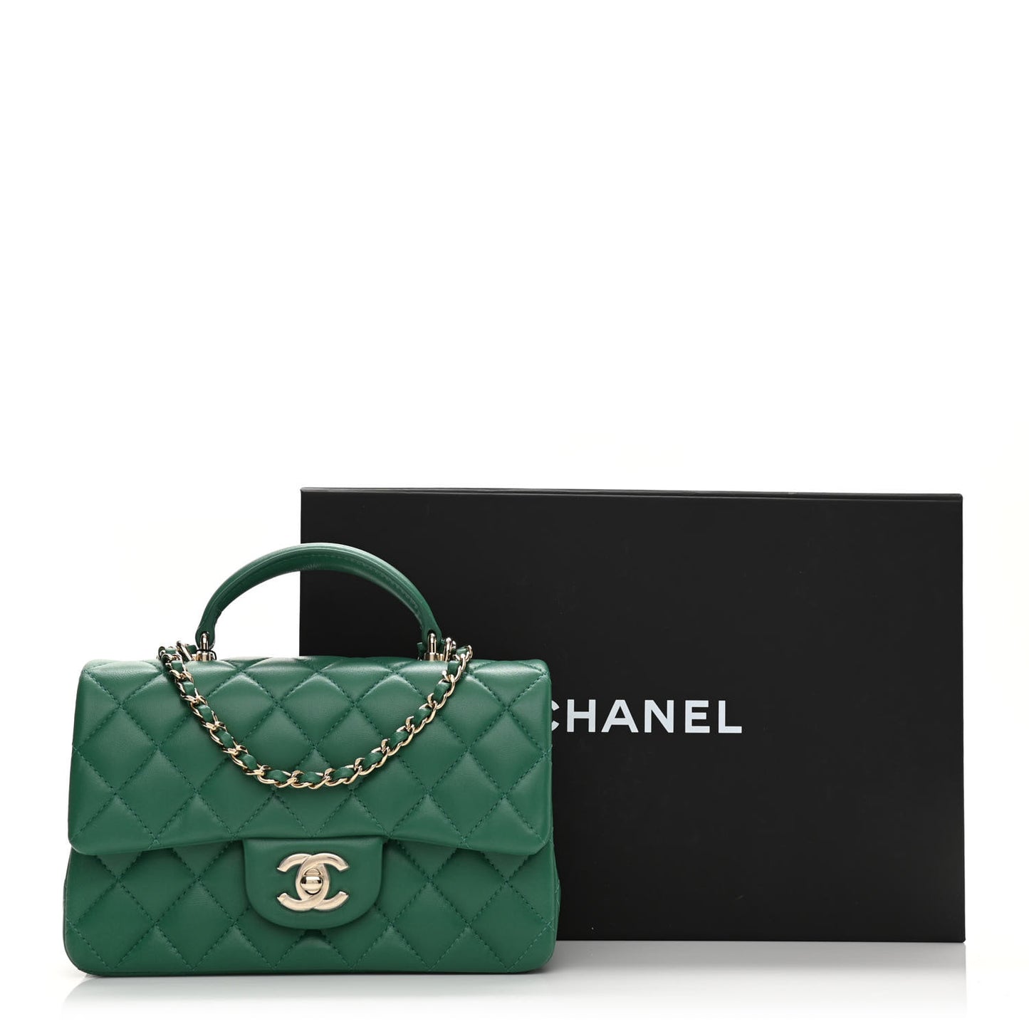 Lambskin Quilted Mini Top Handle Rectangular Flap Green