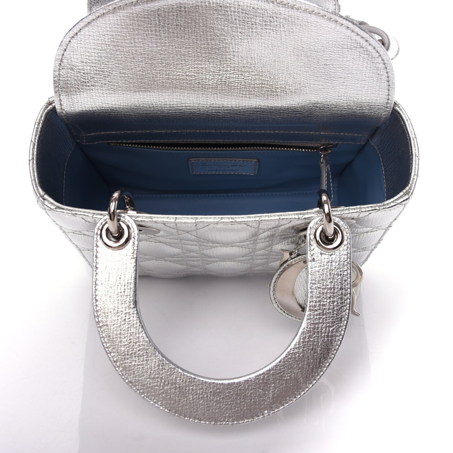Metallic Grained Calfskin Cannage Small Lucky Badges My Lady Dior Silver