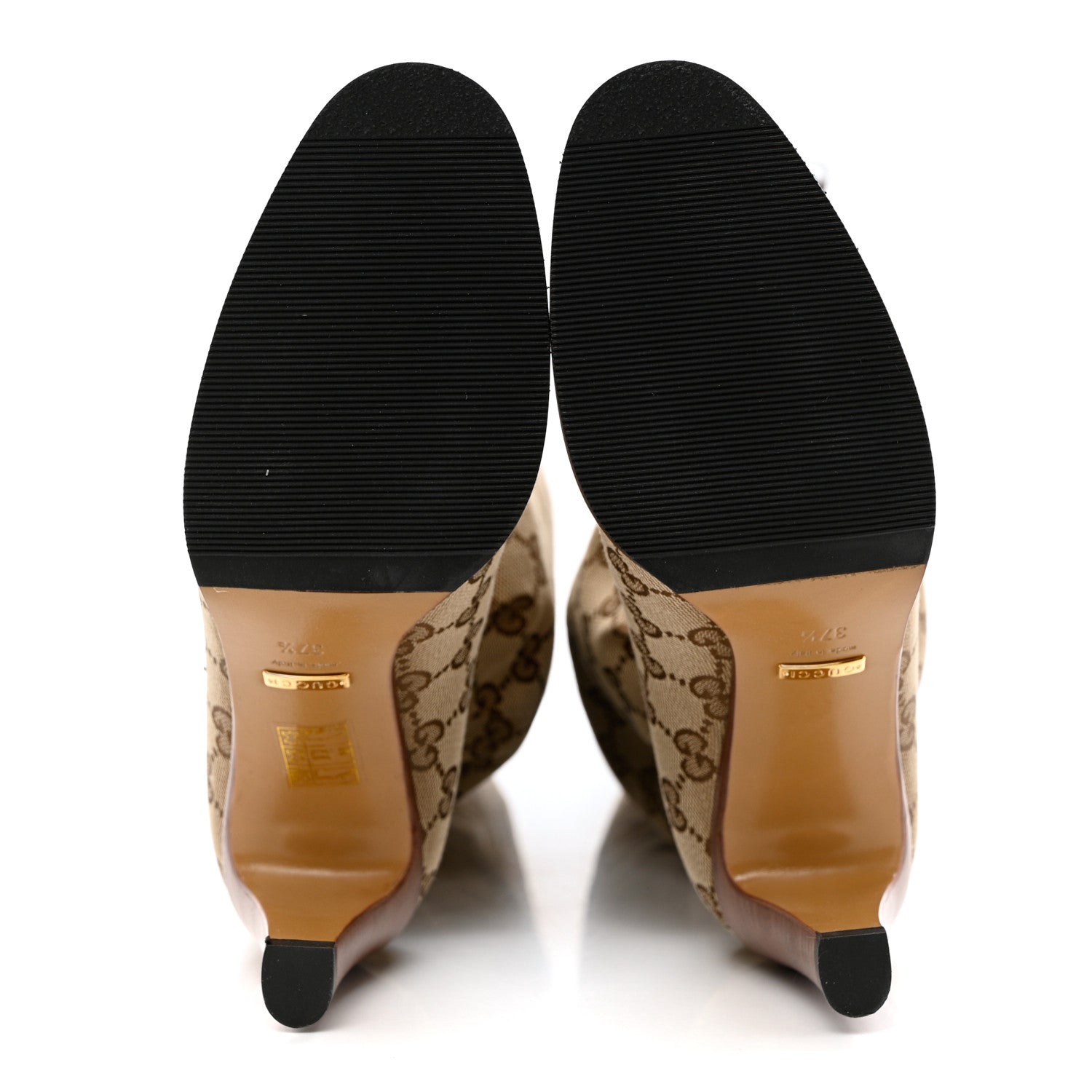 Gucci Monogram Malaga Kid Lisa Mid Heel Boots 37.5 Beige Ebony 5 of 7