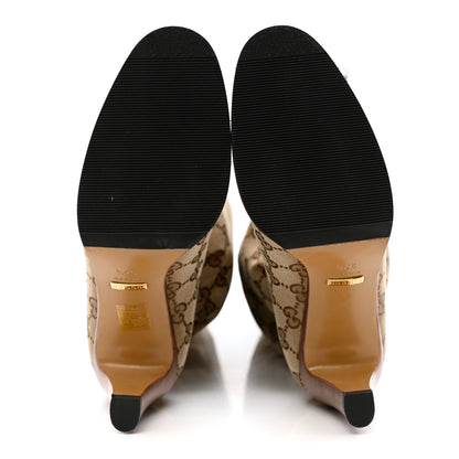 Gucci Monogram Malaga Kid Lisa Mid Heel Boots 37.5 Beige Ebony 5 of 7