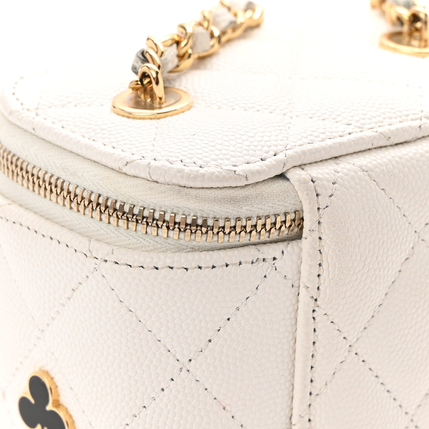 Caviar Quilted Enamel Coco Casino Mini Vanity Case With Chain White