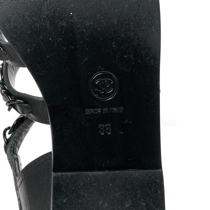 Chanel Calfskin Chain Flat Sandals 38 Black 6 of 8