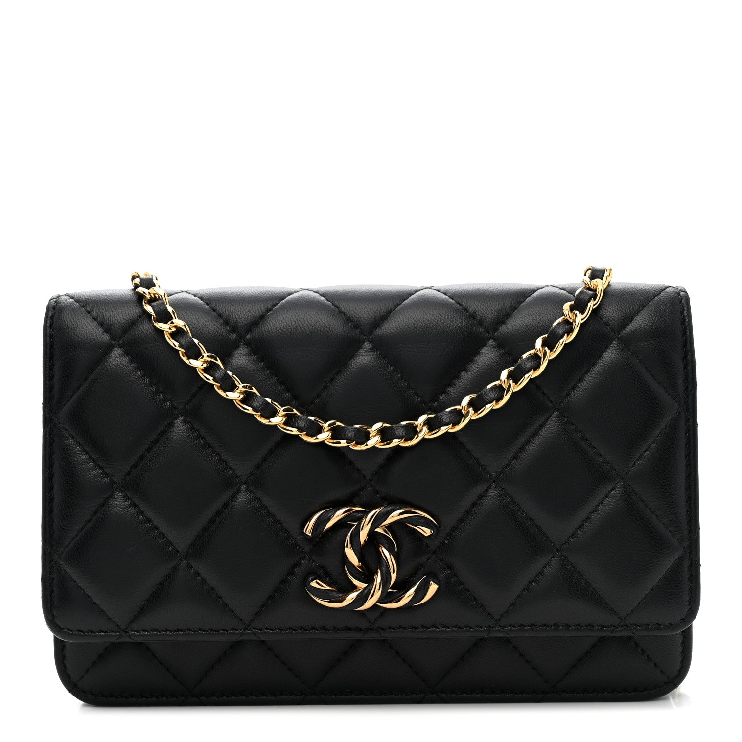 Chanel Lambskin Quilted Twisted CC Wallet On Chain WOC Black 1 of 11