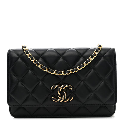 Chanel Lambskin Quilted Twisted CC Wallet On Chain WOC Black 1 of 11
