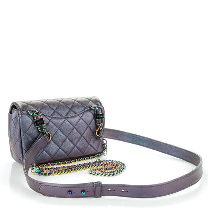 Chanel Iridescent Goatskin Quilted Small Double Carry Waist Chain Flap Purple 3 of 7