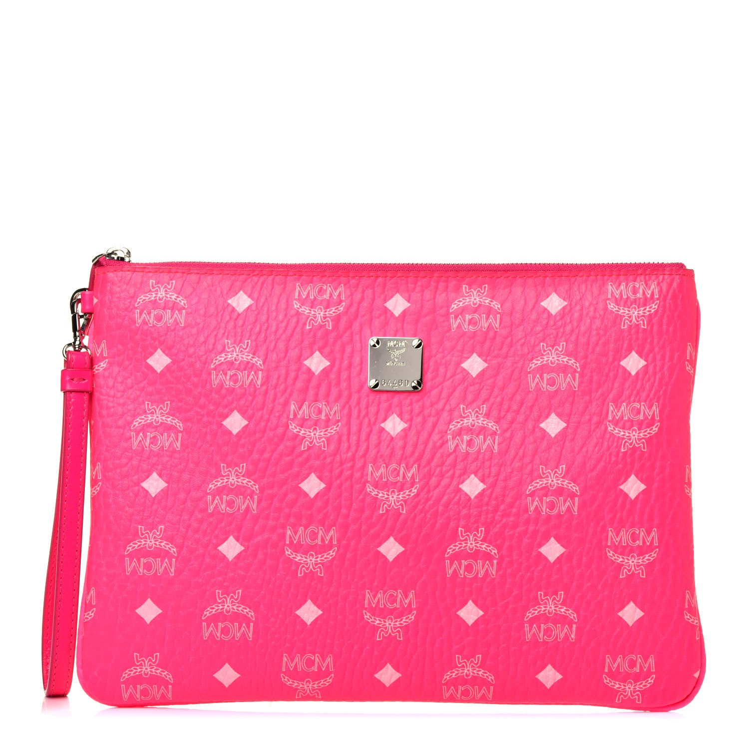 MCM Visetos Wristlet Zip Pouch Neon Pink 1 of 14