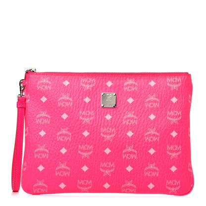 MCM Visetos Wristlet Zip Pouch Neon Pink 1 of 14