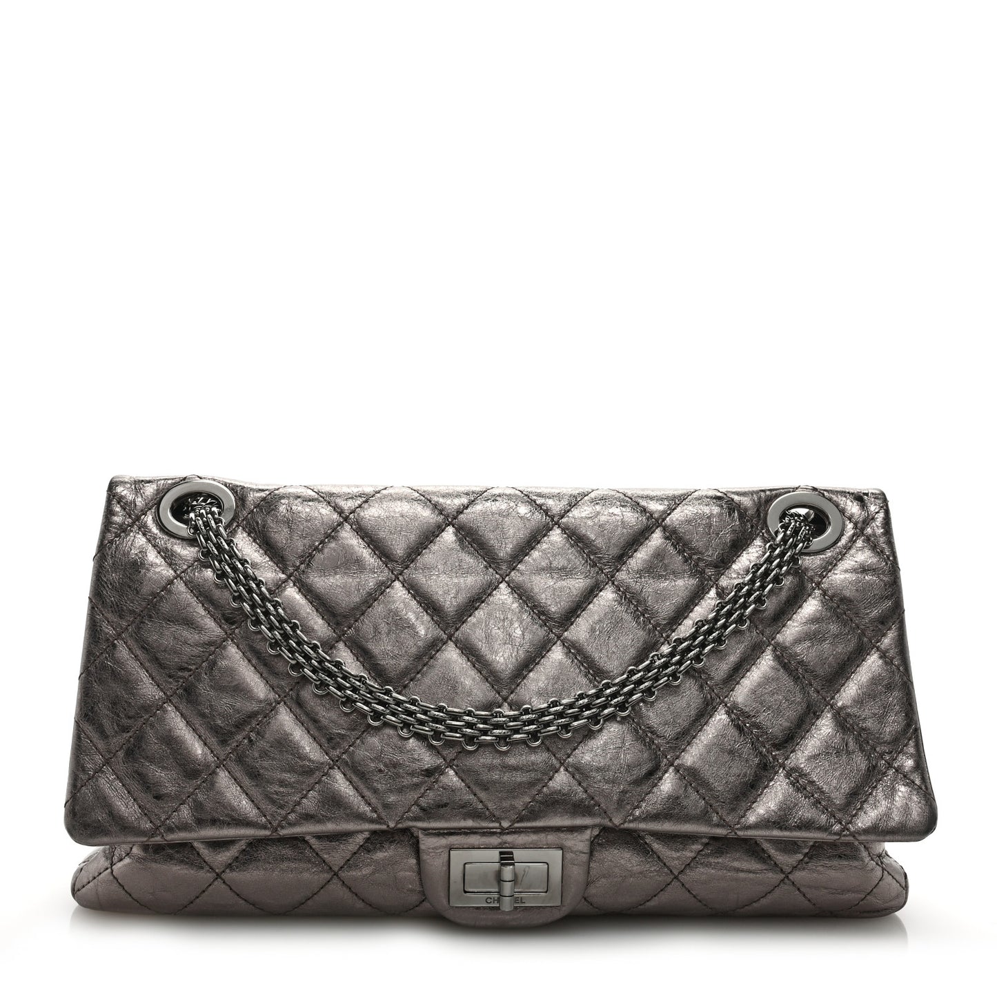 Metallic Aged Calfskin Quilted 2.55 Reissue 228 Flap Pewter