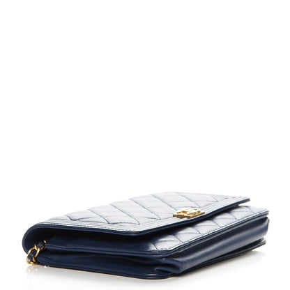 Chanel Lambskin Quilted Boy Wallet On Chain WOC Blue 4 of 10