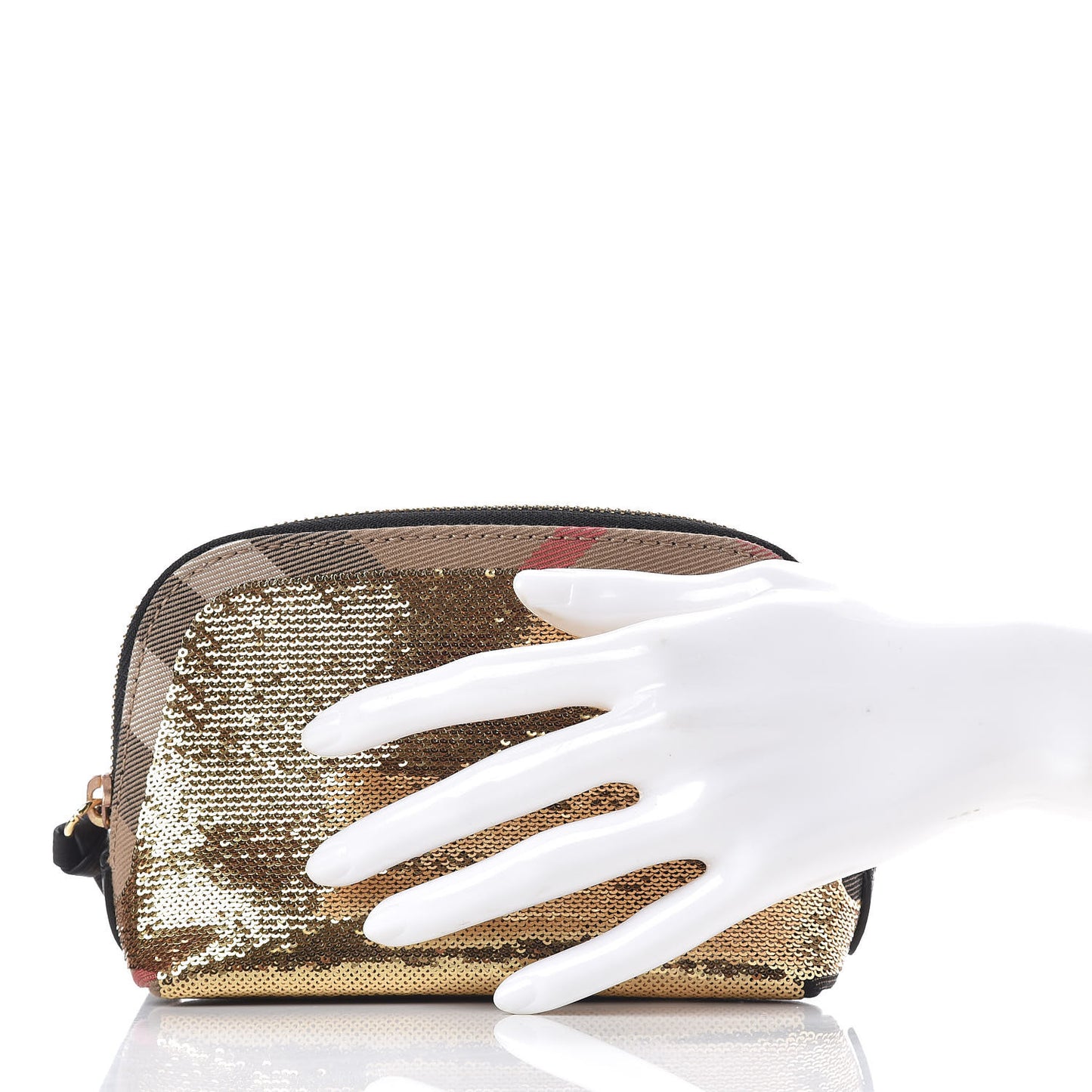 House Check Sequin Peyton Pouch Bag Gold Black