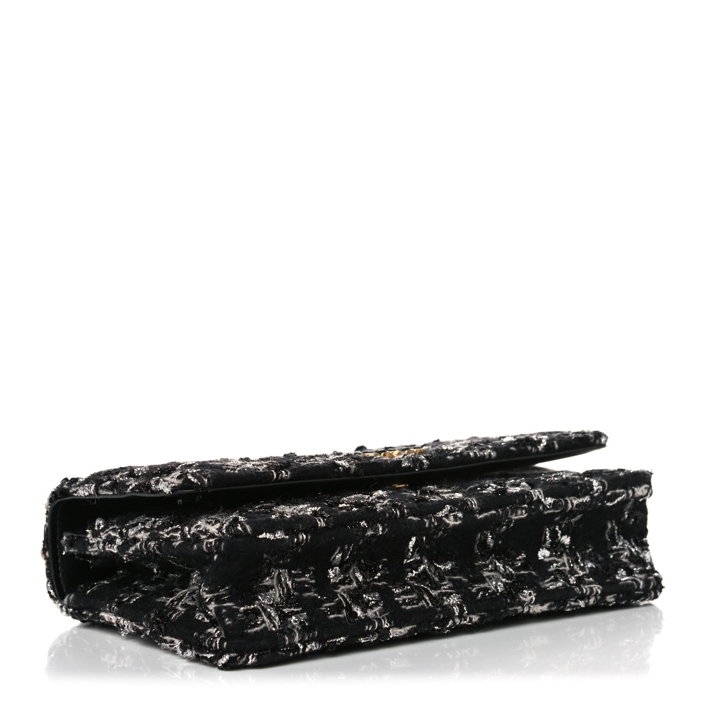 Tweed Quilted Chanel 19 Wallet On Chain WOC Black Silver Ecru