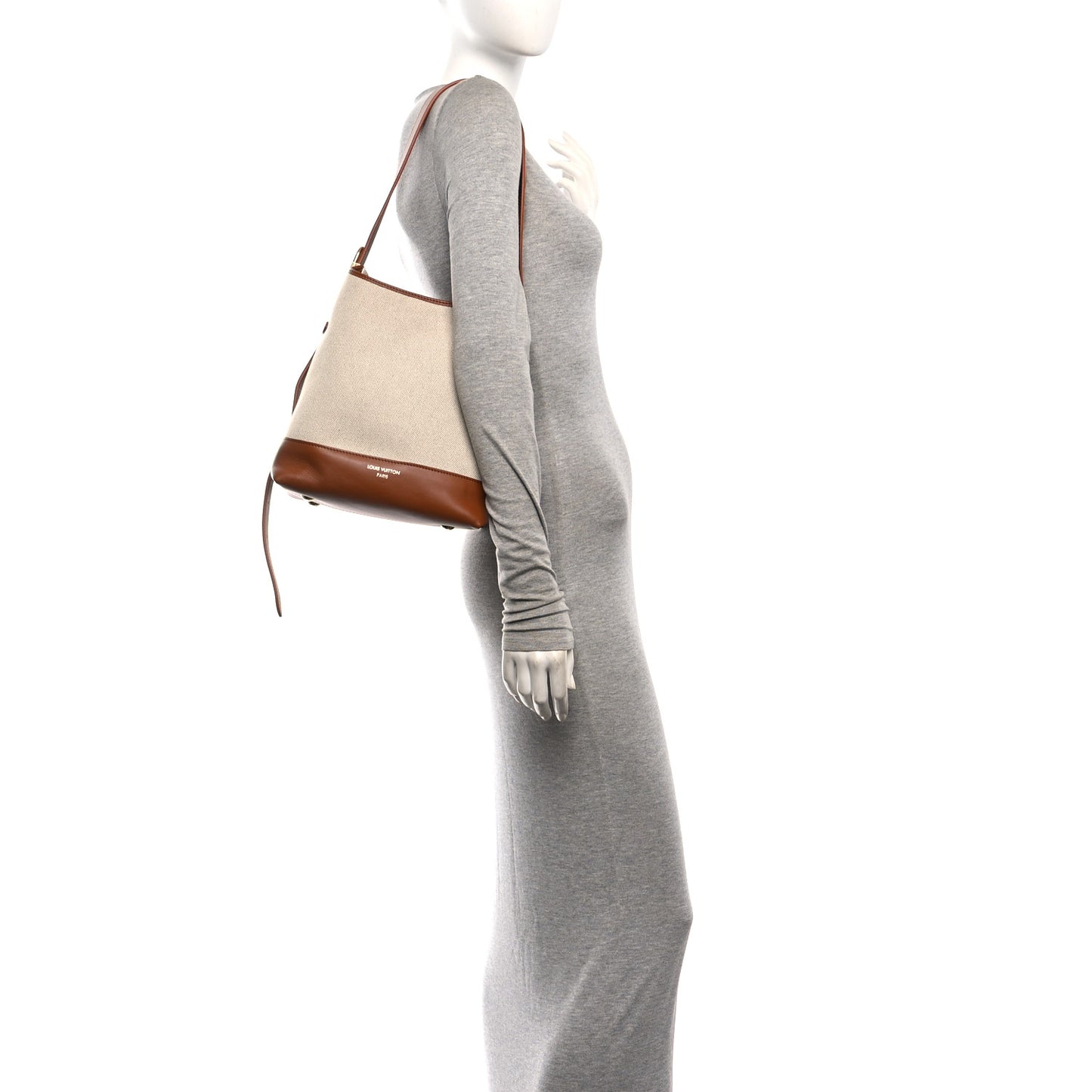 Canvas Calfskin Low Key Hobo PM Ecru Cognac