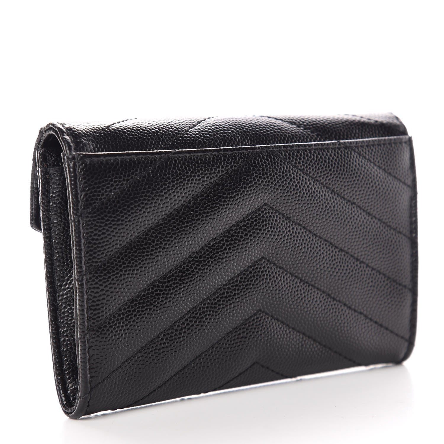 Saint Laurent Grain De Poudre Matelasse Chevron Small Monogram Envelope Wallet Black 3 of 9