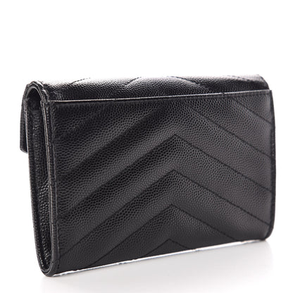 Saint Laurent Grain De Poudre Matelasse Chevron Small Monogram Envelope Wallet Black 3 of 9