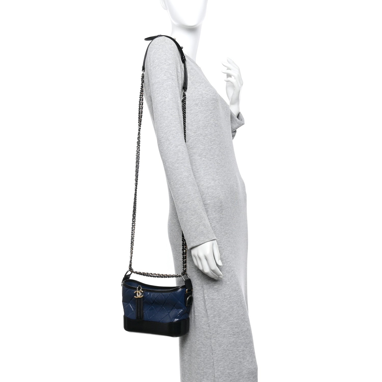 Chanel Aged Calfskin Quilted Small Gabrielle Hobo Navy Black 2 of 12
