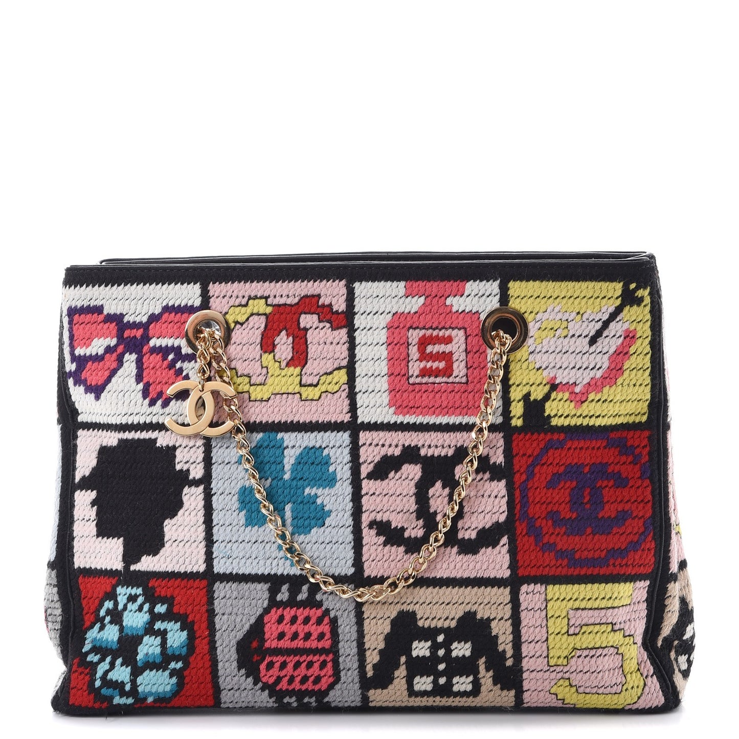 Needlepoint Precious Symbols Shoulder Bag Black