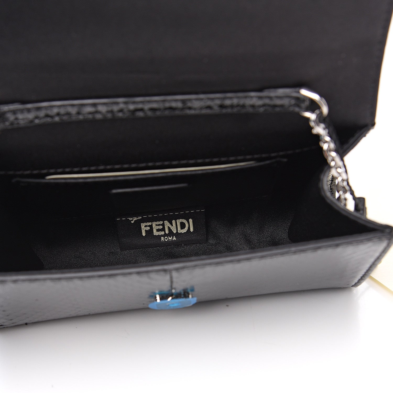 Fendi Snakeskin Crystal Flowerland Studded Mini Rush Clutch Black 4 of 10