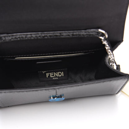 Fendi Snakeskin Crystal Flowerland Studded Mini Rush Clutch Black 4 of 10