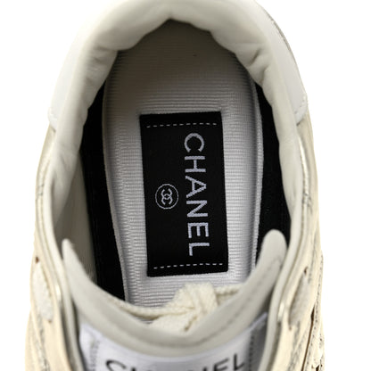 Chanel Laminated Calfskin Suede Quilted Womens CC Sneakers 39 Silver White Gray 7 of 10