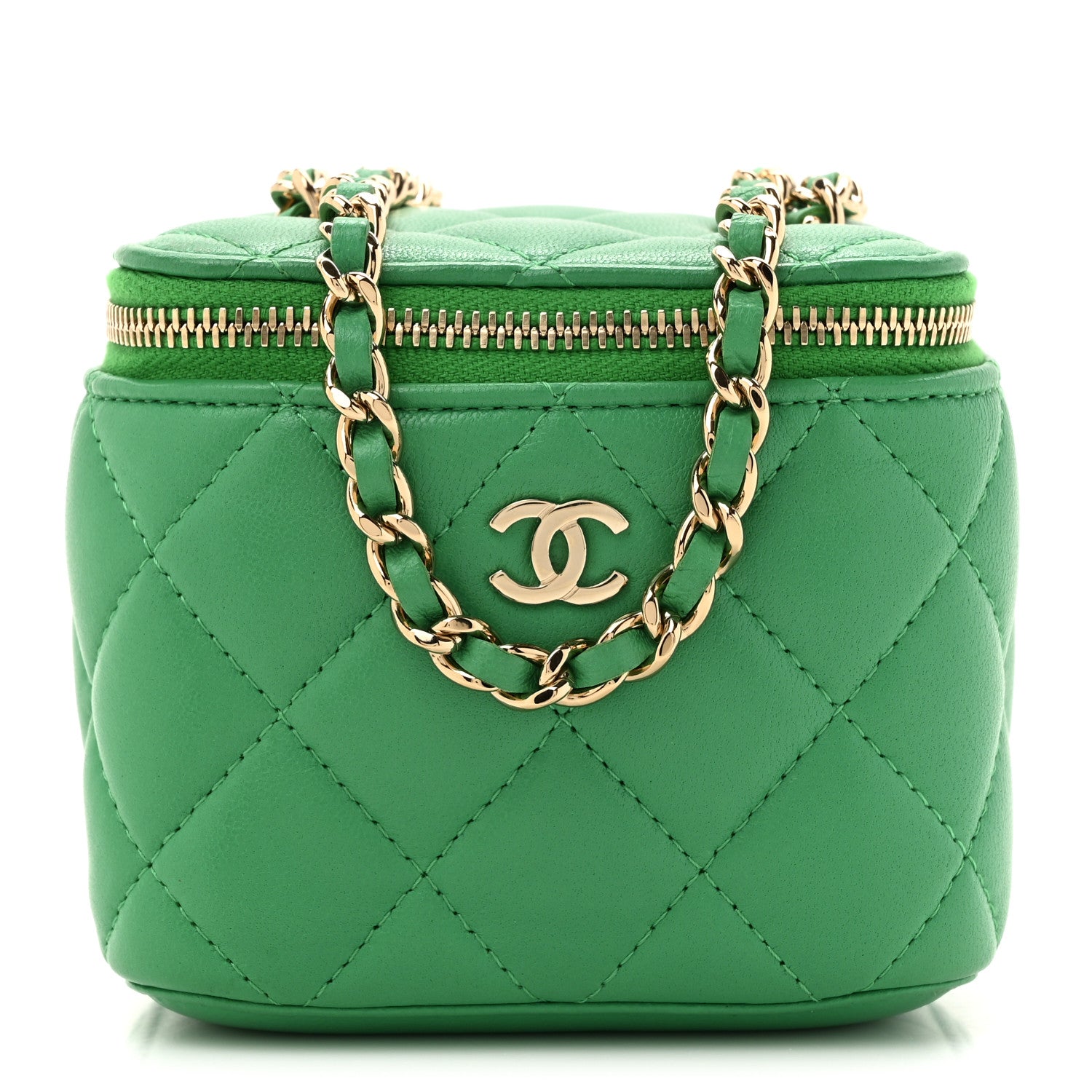 Chanel Lambskin Quilted Mini Vanity Case With Chain Green 2 of 19