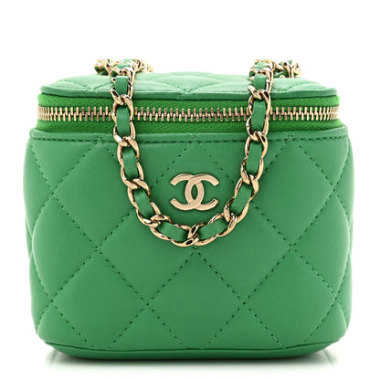 Chanel Lambskin Quilted Mini Vanity Case With Chain Green 2 of 19