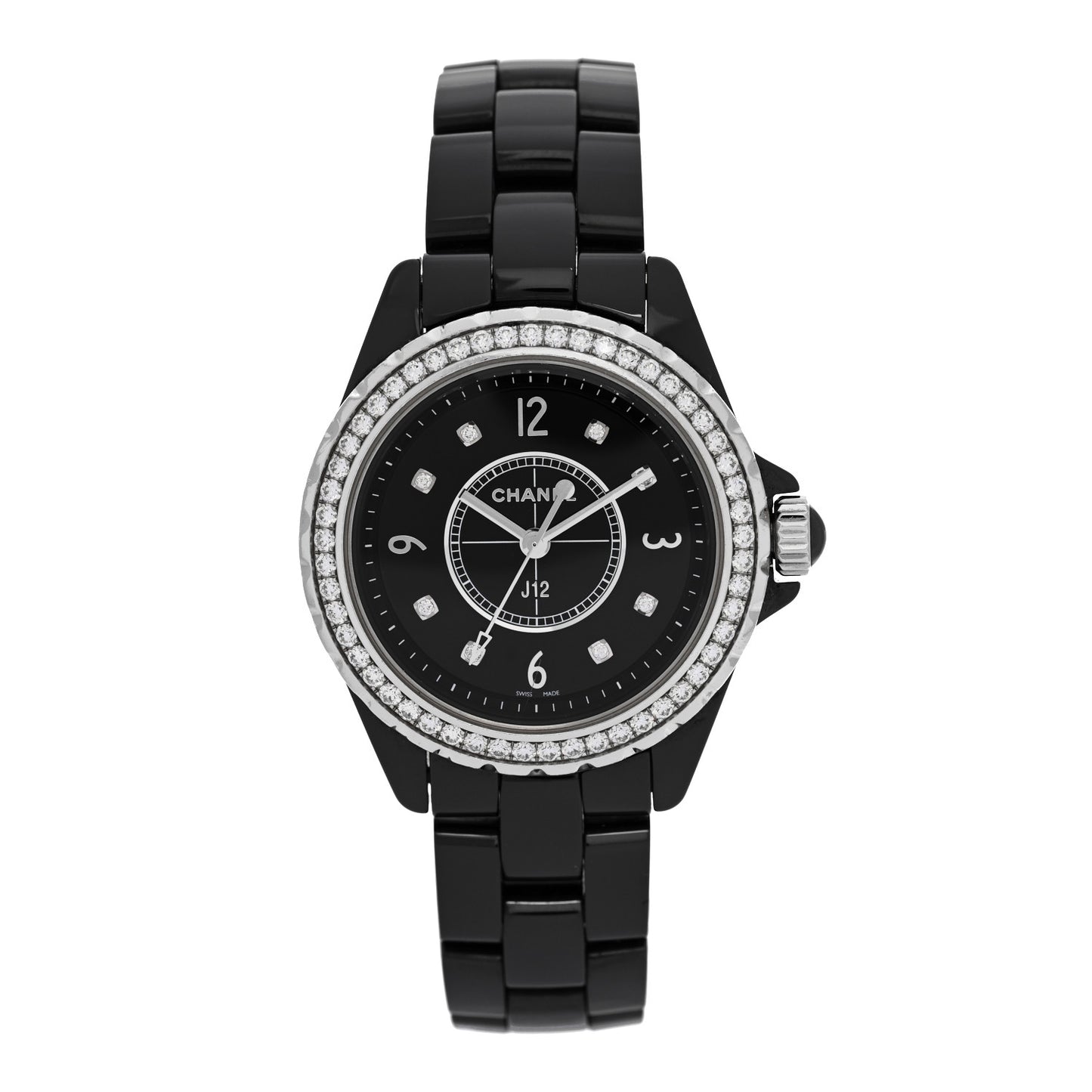 Stainless Steel Ceramic Diamond Bezel 33mm J12 Quartz Watch Black