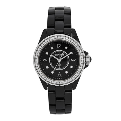 Chanel Stainless Steel Ceramic Diamond Bezel 33mm J12 Quartz Watch Black 1 of 5