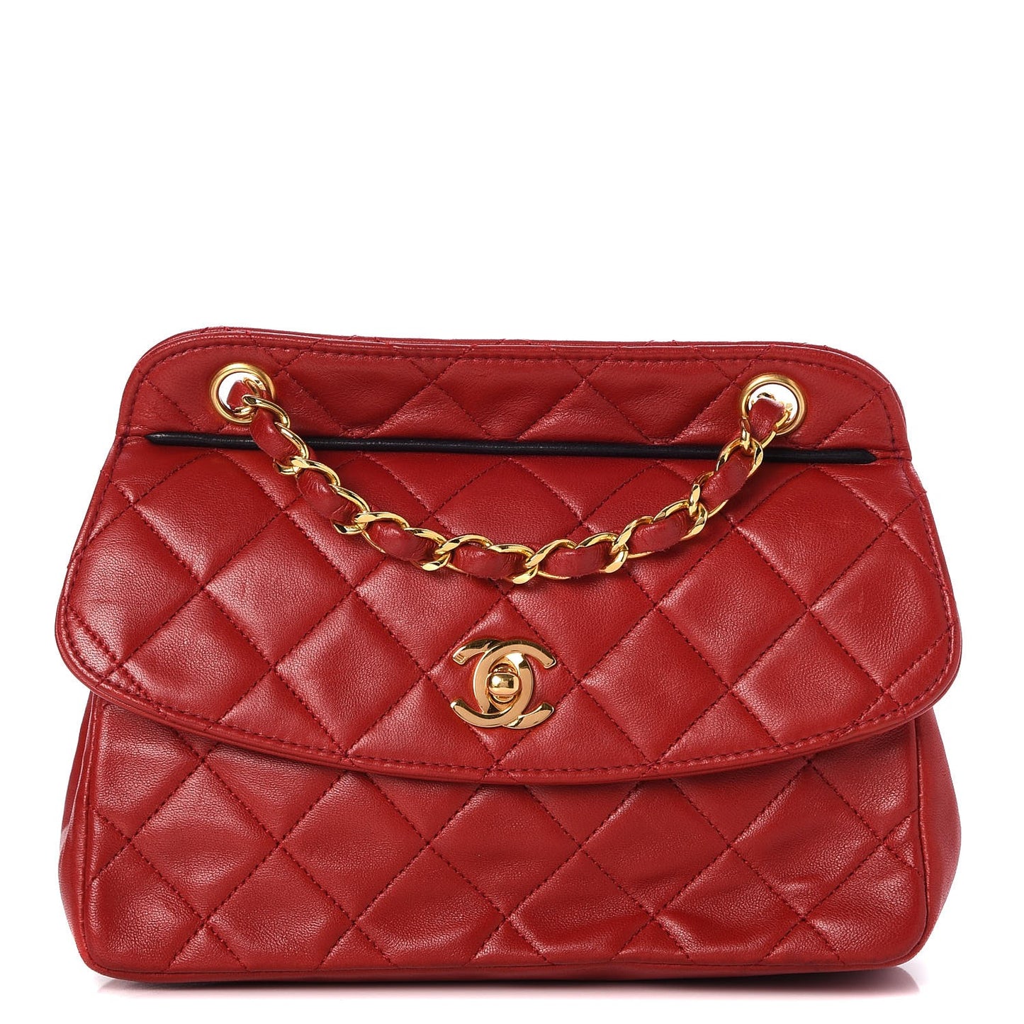 Lambskin Quilted Shoulder Flap Bag Red