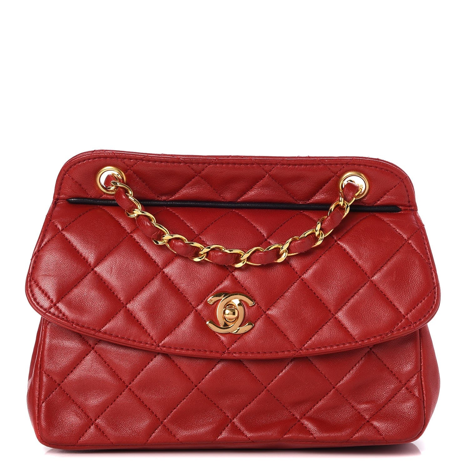 Chanel Lambskin Quilted Shoulder Flap Bag Red 1 of 10