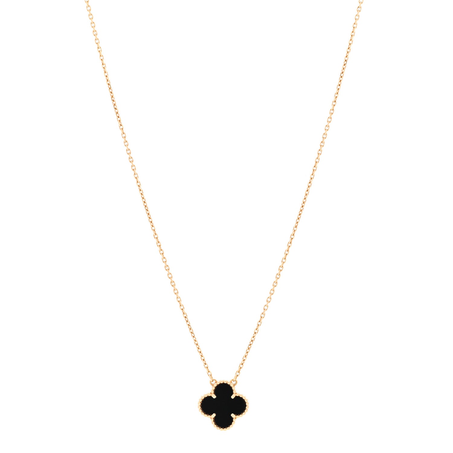 Van Cleef & Arpels 18K Yellow Gold Black Onyx Vintage Alhambra Pendant Necklace 1 of 6