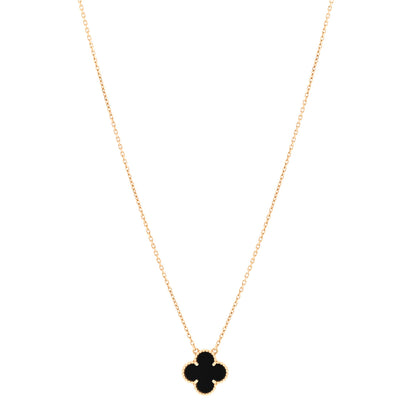 Van Cleef & Arpels 18K Yellow Gold Black Onyx Vintage Alhambra Pendant Necklace 1 of 6