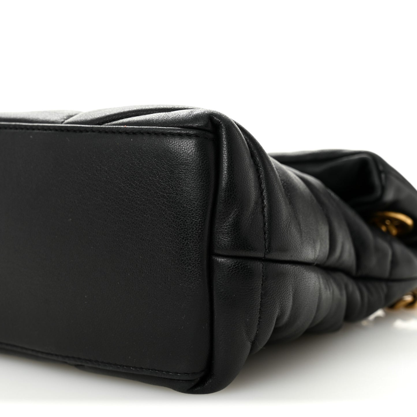 Lambskin Quilted Small Loulou Puffer Monogram Chain Satchel Black