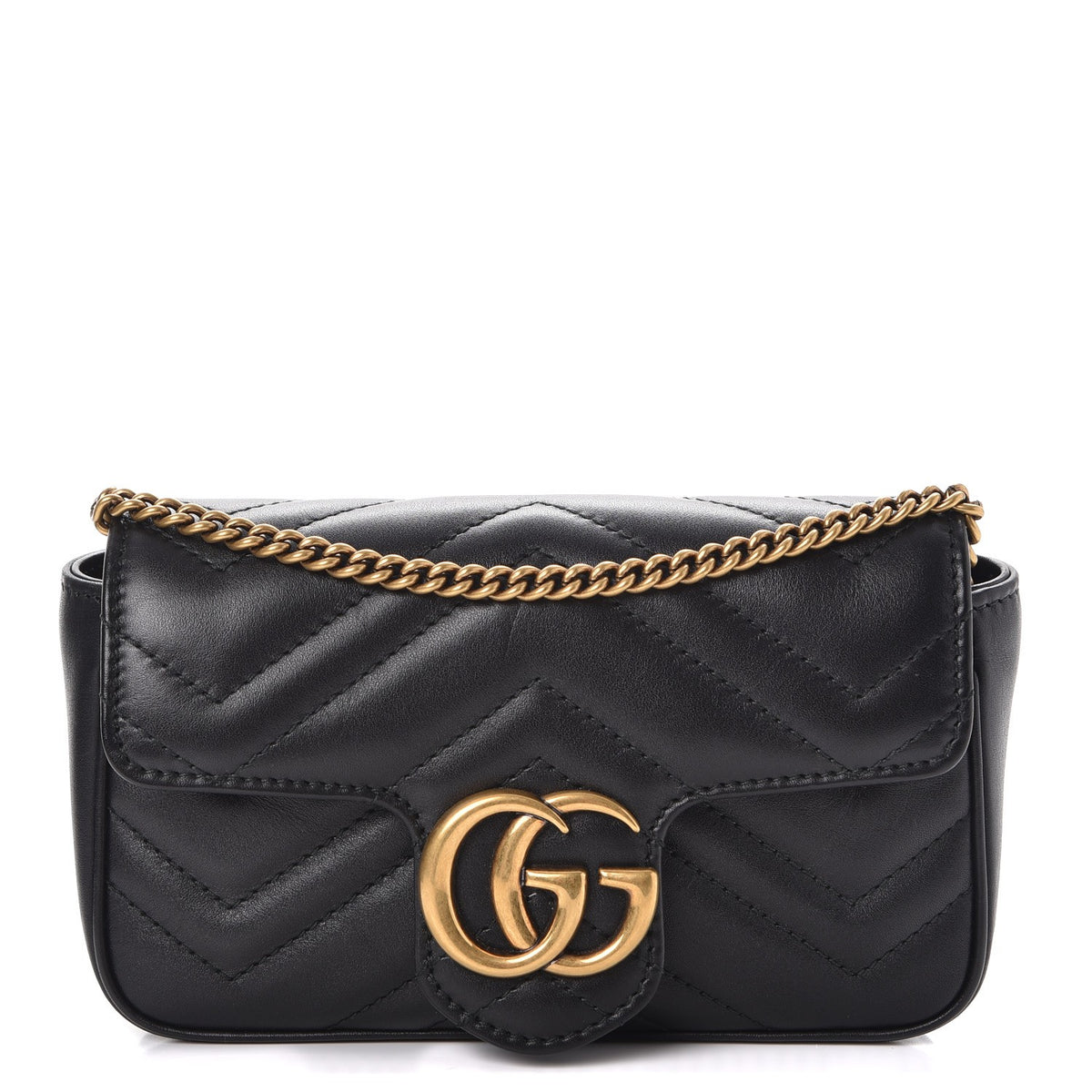 Gucci Calfskin Matelasse Super Mini GG Marmont Shoulder Bag Black 1 of 10