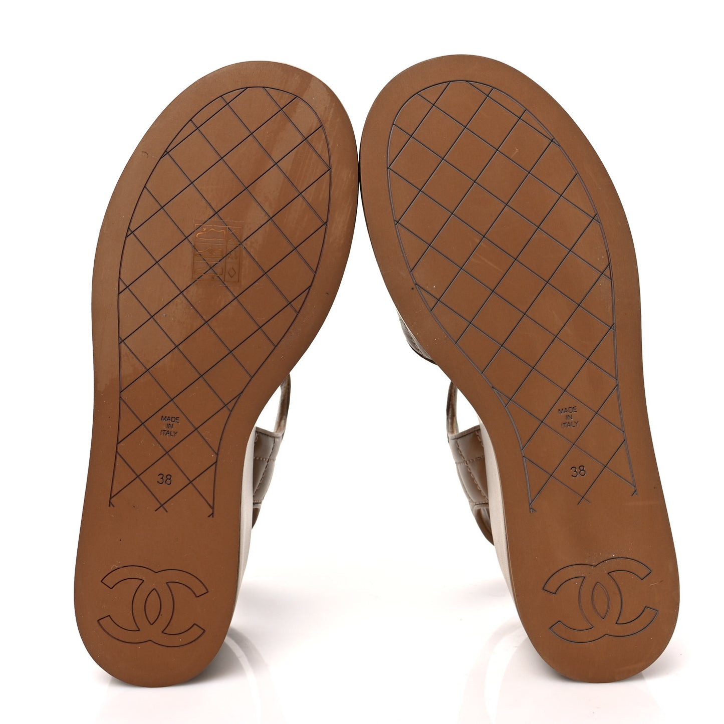 Lambskin Quilted CC Platform Sandals 38 Beige