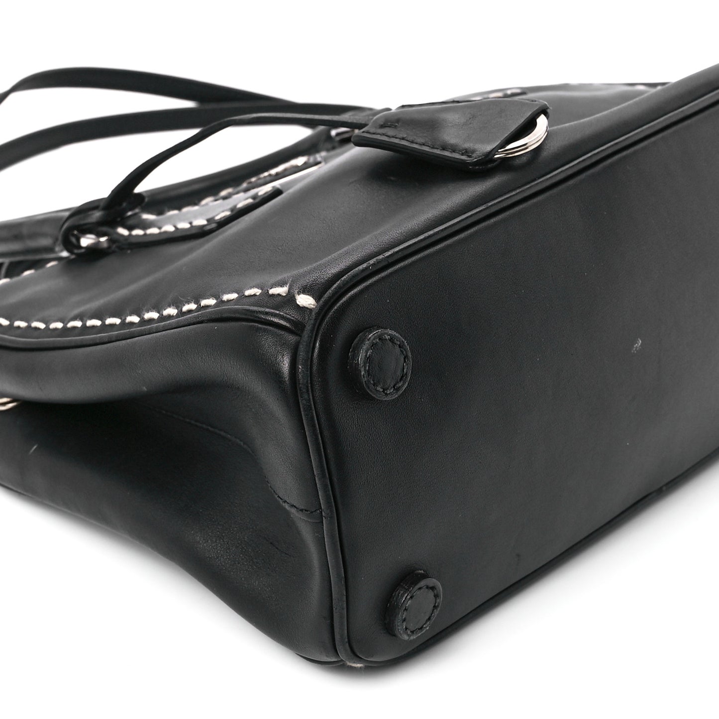 City Calf Mini Hand Stitched Galleria Double Zip Tote Black